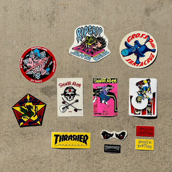 Vintage Sticker Pack Skate Rock, Pushead, Thrasher Magazine, Santa Cruz, Hosoi...
